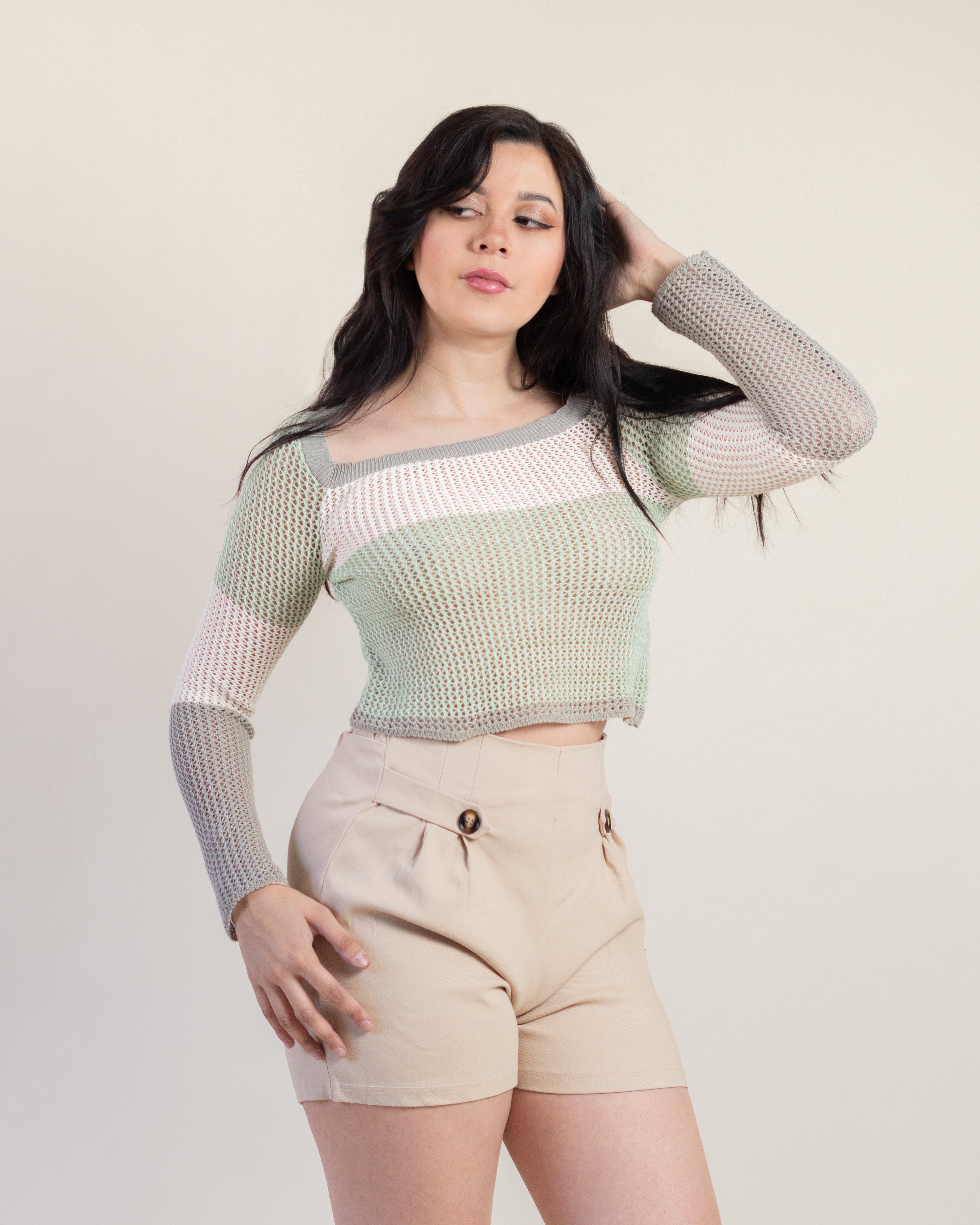 Crop Top Tejido de Manga Larga