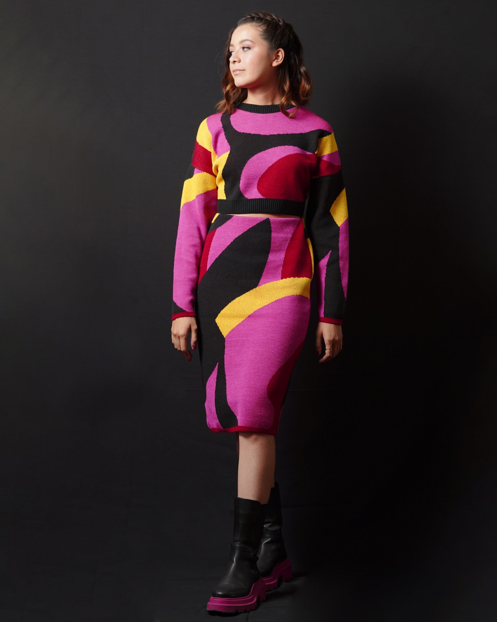 Set Falda y Suéter Tejido Geométrico