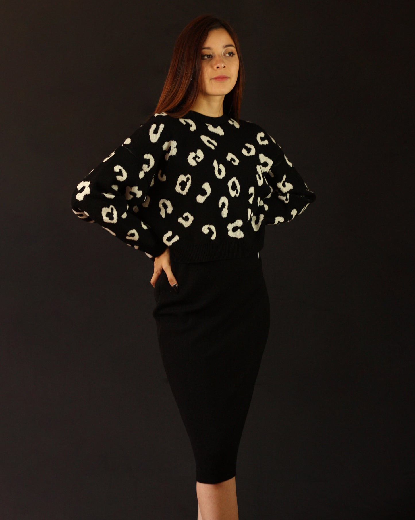 Set Falda y Suéter Tejido Animal Print