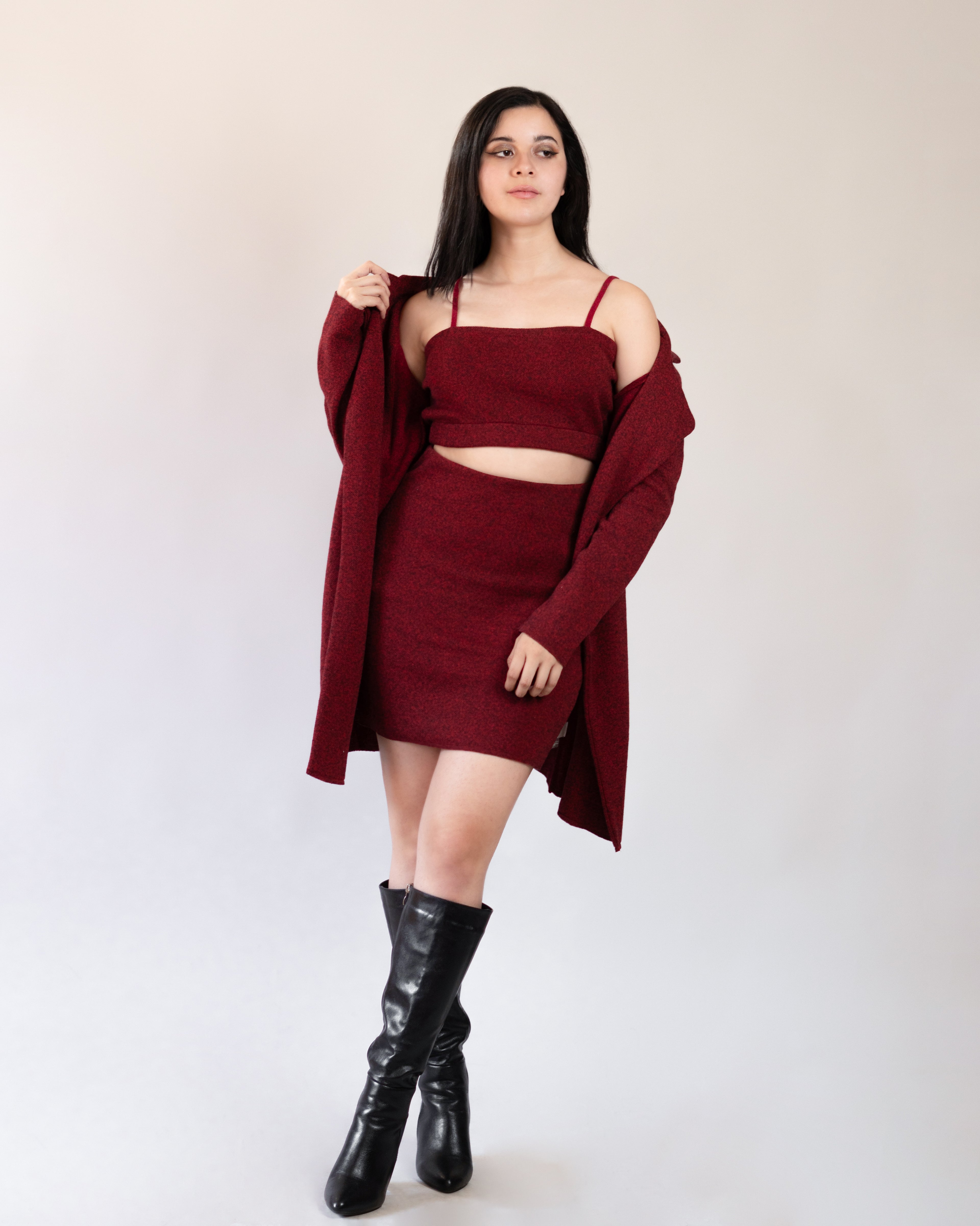 Set Abrigo Falda y Top Rojo