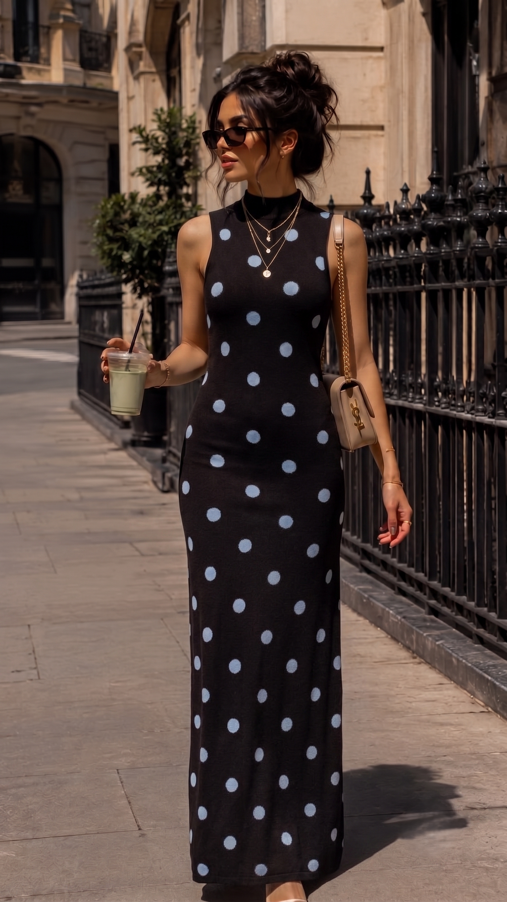 Vestido Maxi de Punto con  Lunares