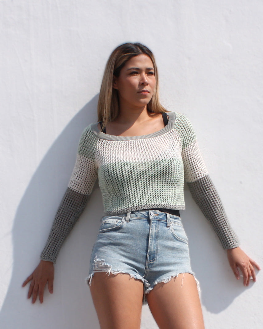 Crop Top Tejido de Manga Larga