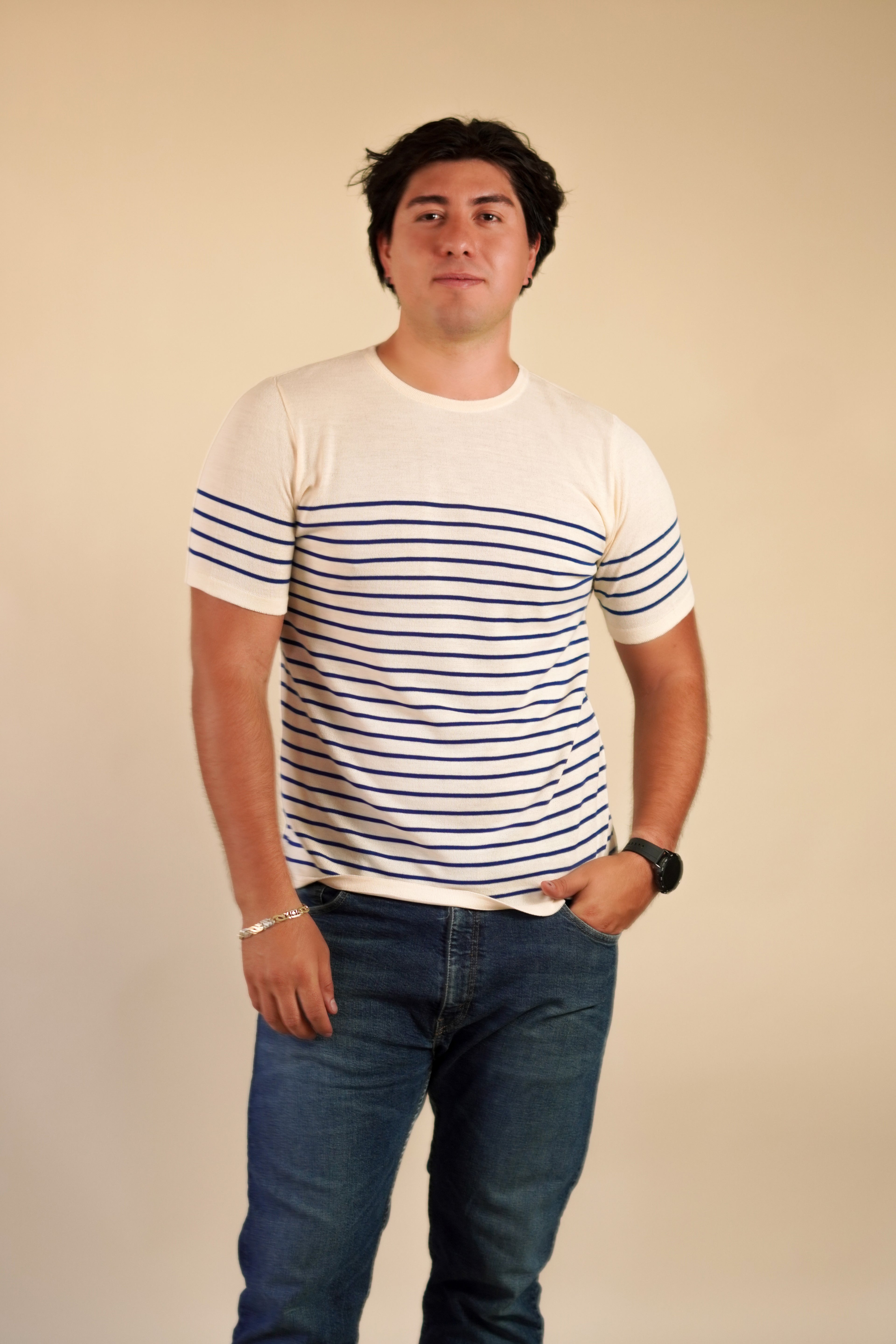 Playera Beige con Azul