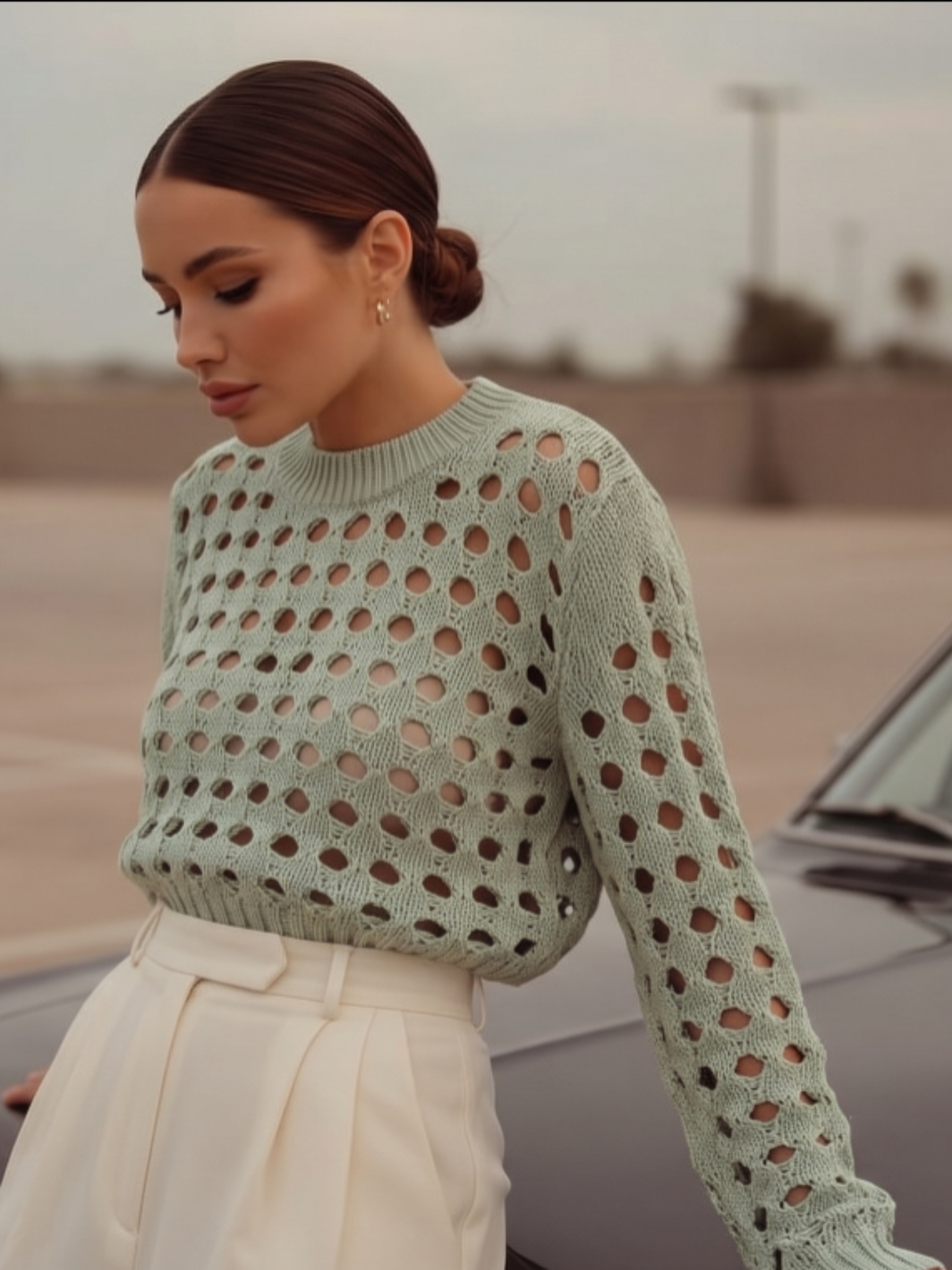 Suéter Crop Calado "Mint Breeze"
