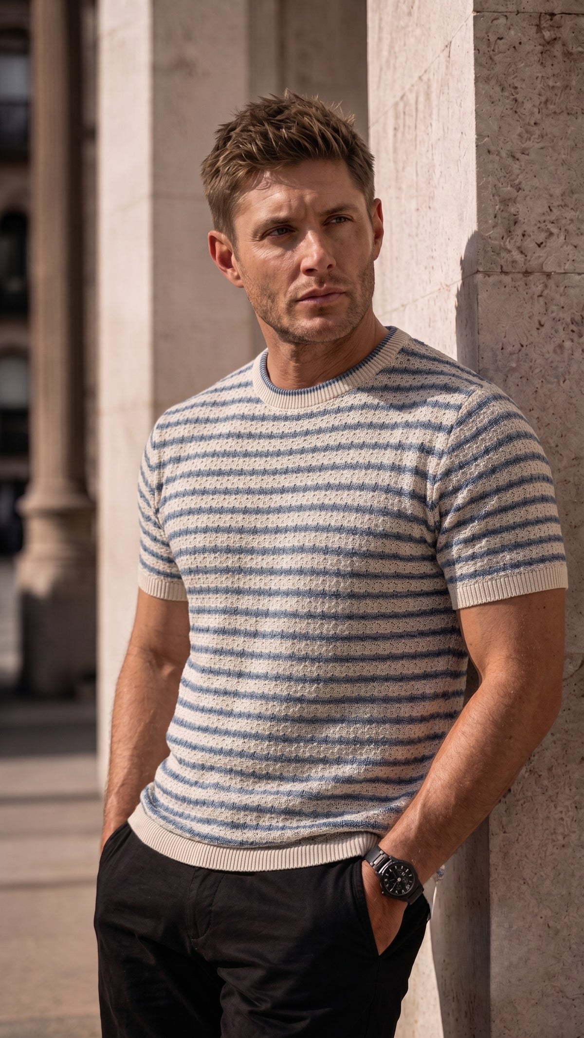Playera  Tejida en Punto con Rayas