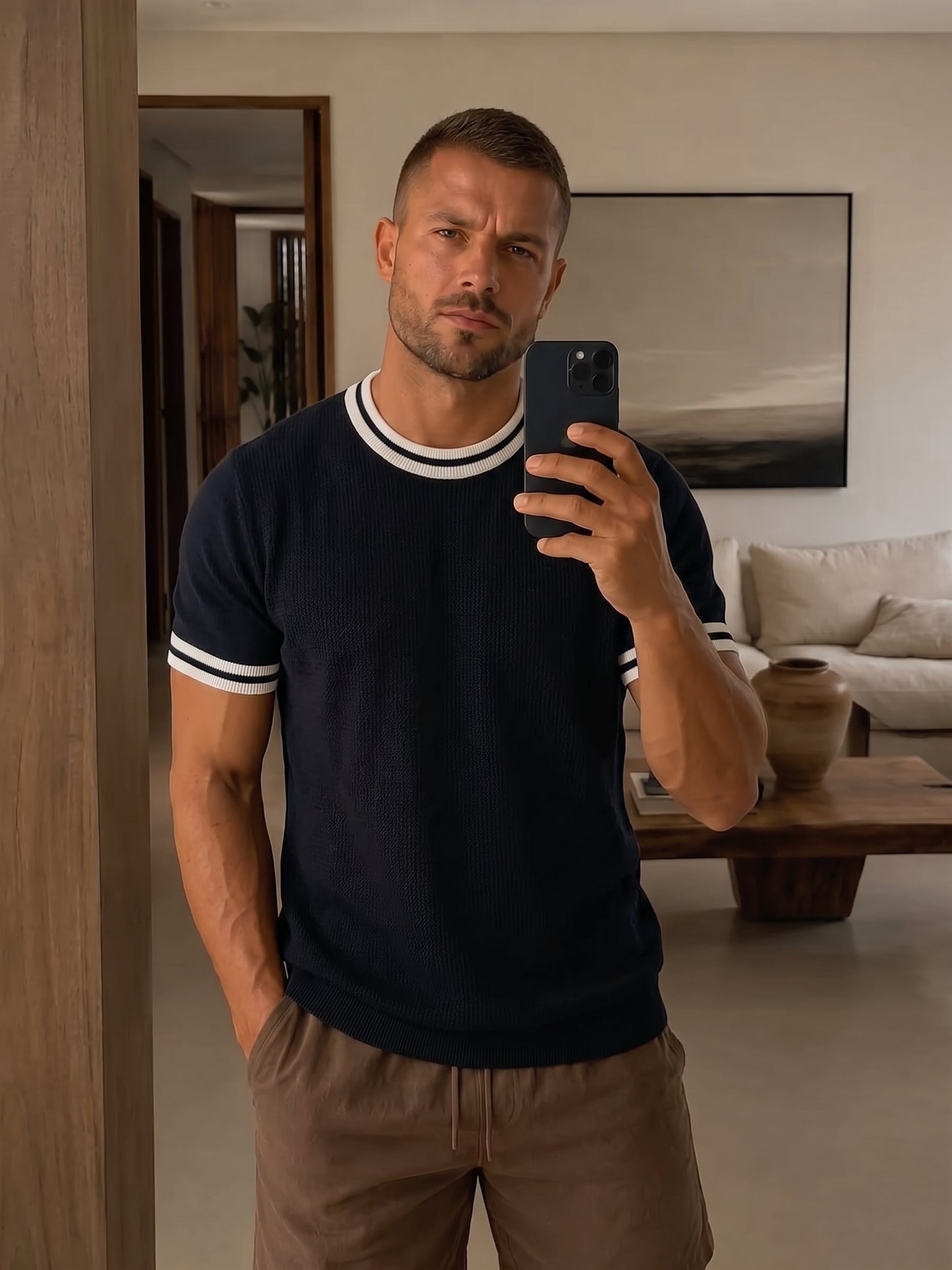 Playera Tejida con Detalles a Contraste