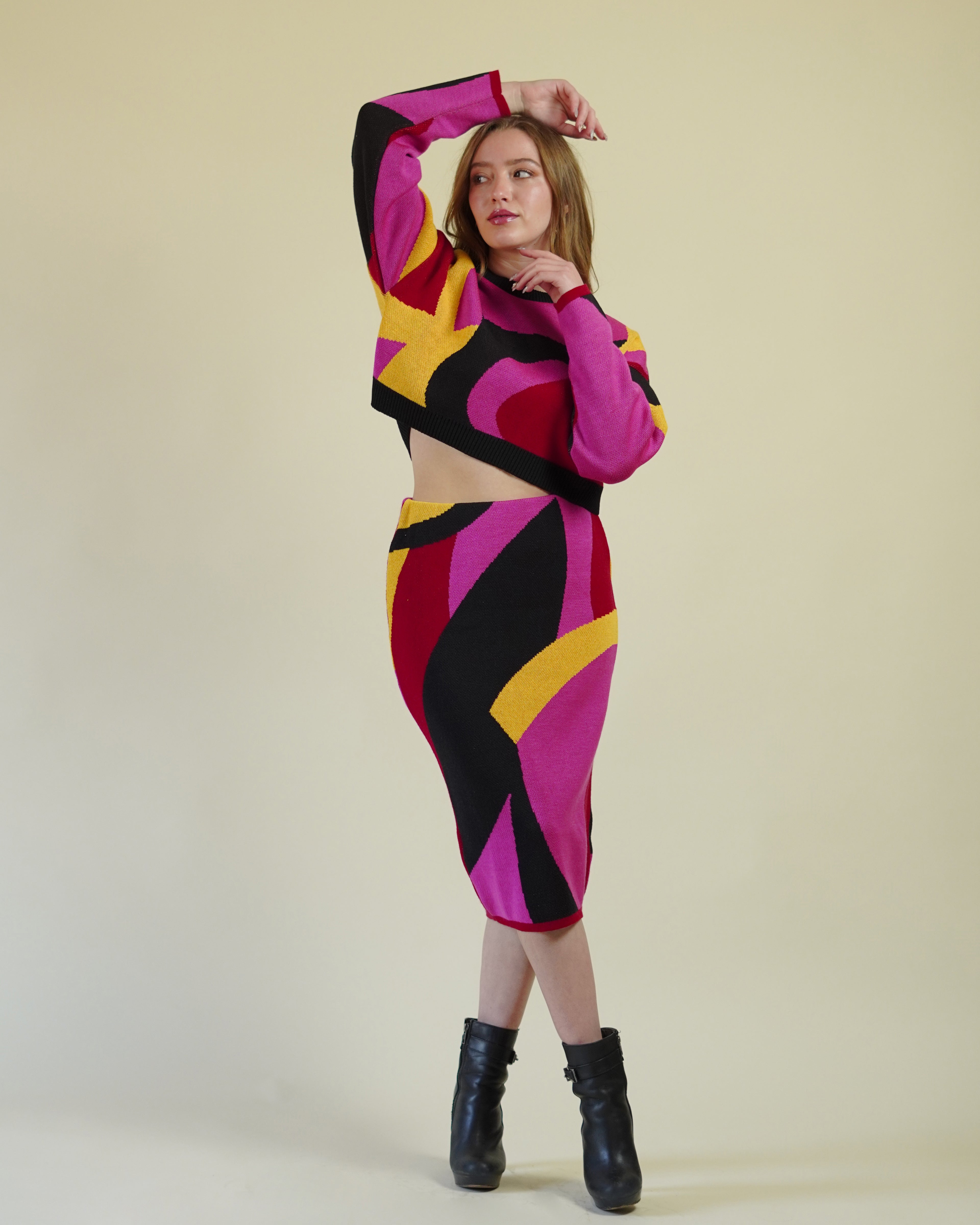 Set Falda y Suéter Tejido Geométrico